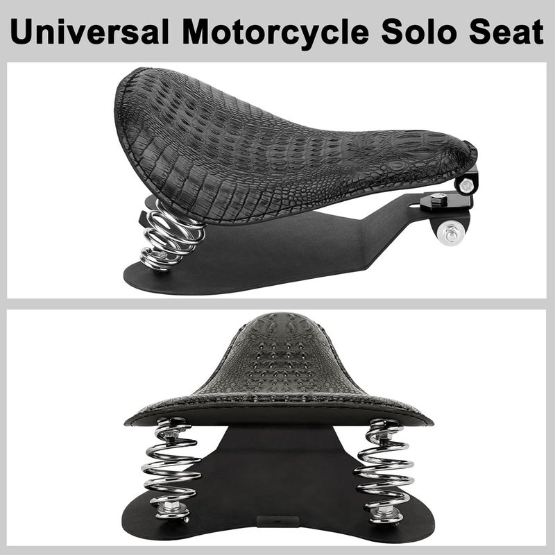 DgNeLai Motorcycle Solo Drive Seat Black Crocodile Leather Bobber Cushion with Mounting Seatbase Spring Bracket Kit Replacement for Harley Davidson Sportster XL 1200 883 48 Chopper Custom - Image 4